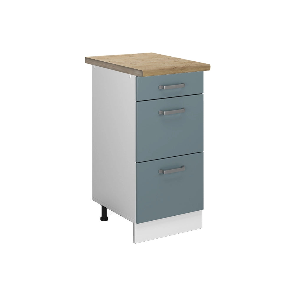 Vicco Mobiletto base per cucina Grigio-blu 40 cm con cassetti, PL Rovere
