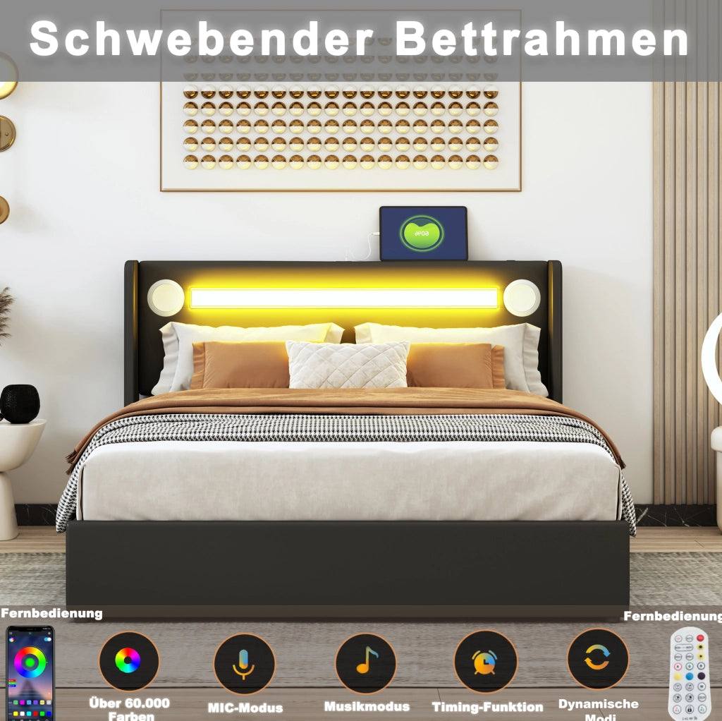 Letto matrimoniale contenitore 160x200 cm con LED e Bluetooth