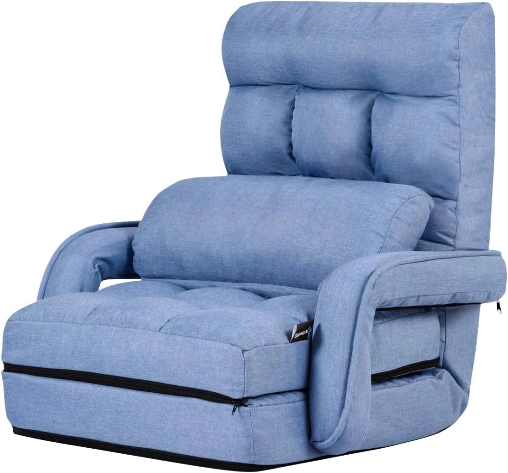 Poltrona Pieghevole da Relax, Schienale Reclinabile a 5 Livelli, Cuscini Imbottiti, Multiuso e Regolabile, Portata di 120 kg, per Ufficio/Soggiorno/Studio, 67x65x72 cm