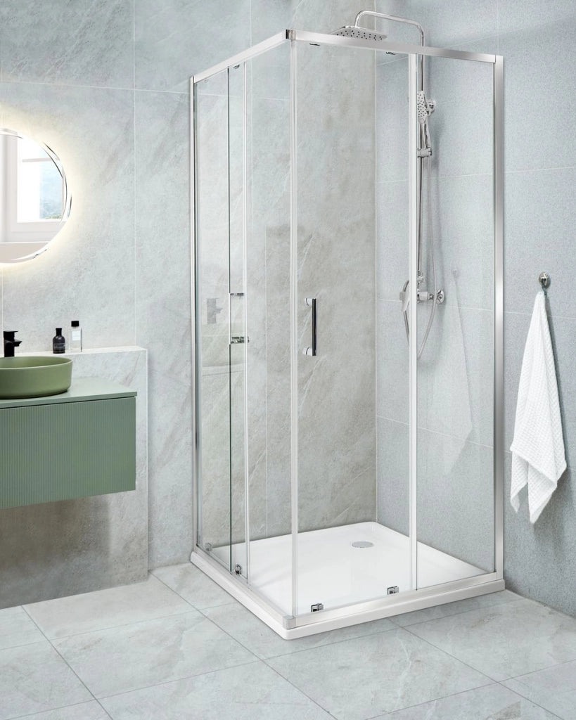 Box Doccia Vetro Temperato Argento Cornice Alluminio Doppia Porta 80x80x185cm