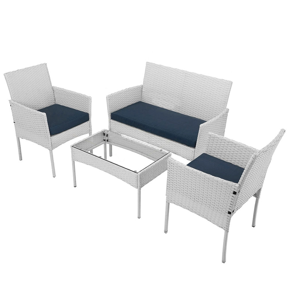 Set da Giardino 4pz in Polyrattan 2 Poltrone 1 Tavolino 1 Divano uso Esterno Bianco