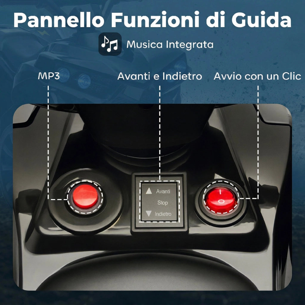 Quad Elettrico per Bambini ATV con Batteria Ricaricabile 6V, Fari LED e Musica, Et¨¤ 3-6 Anni, Nero