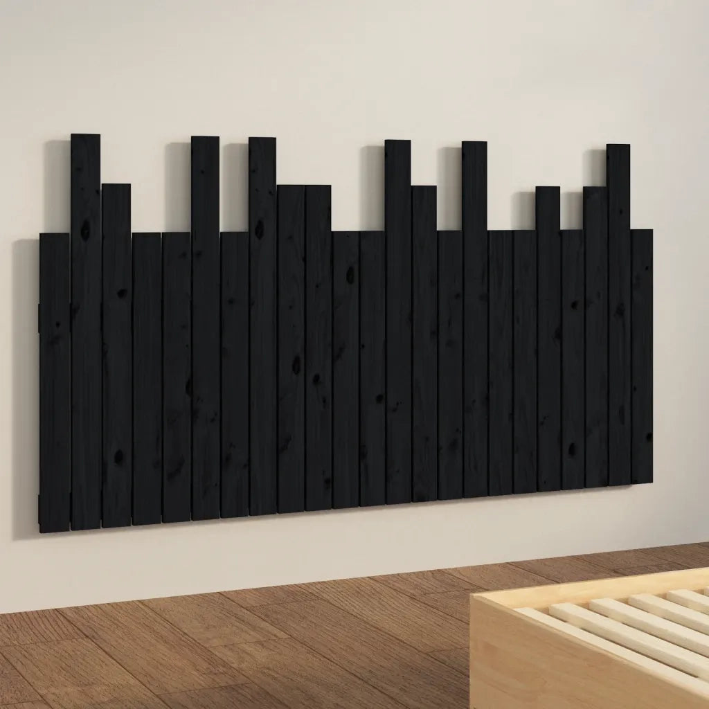 Testiera da Parete Nera 146,5x3x80 cm in Legno Massello di Pino 824797