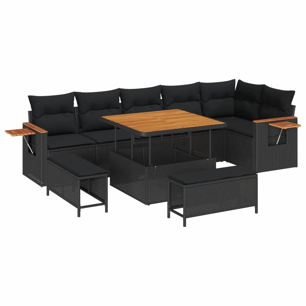 Set Divano da Giardino con cuscino 11 pcs Nero polyrattan