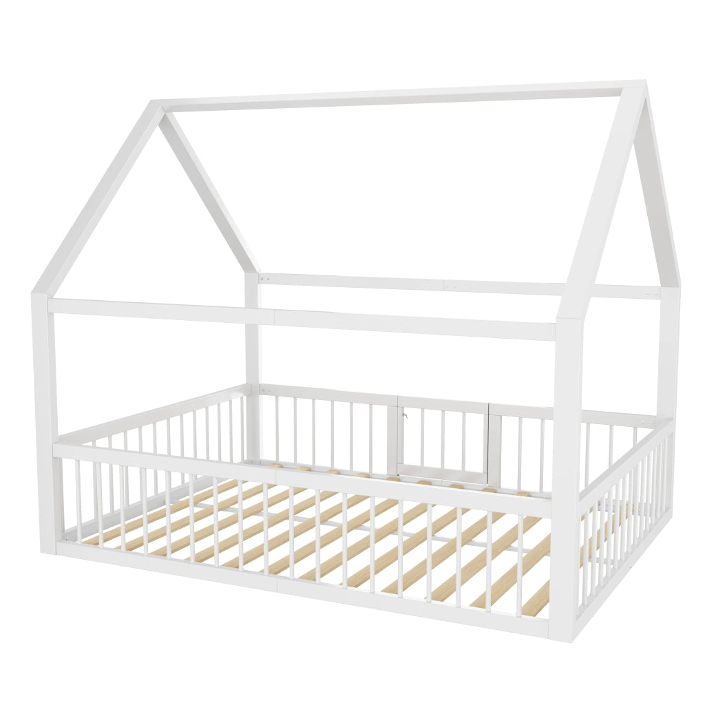 Letto a baldacchino in metallo bianco 140x200 cm con ringhiera per bambini
