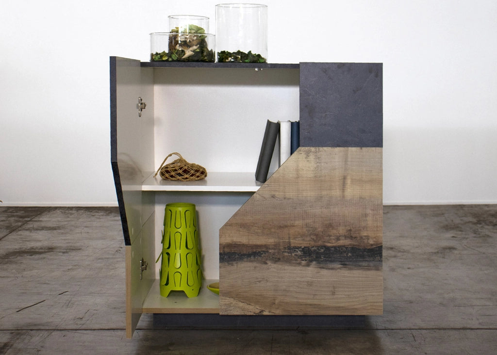 Credenza Alta 100x43x106 cm Alien Ardesia e Acero Pereira