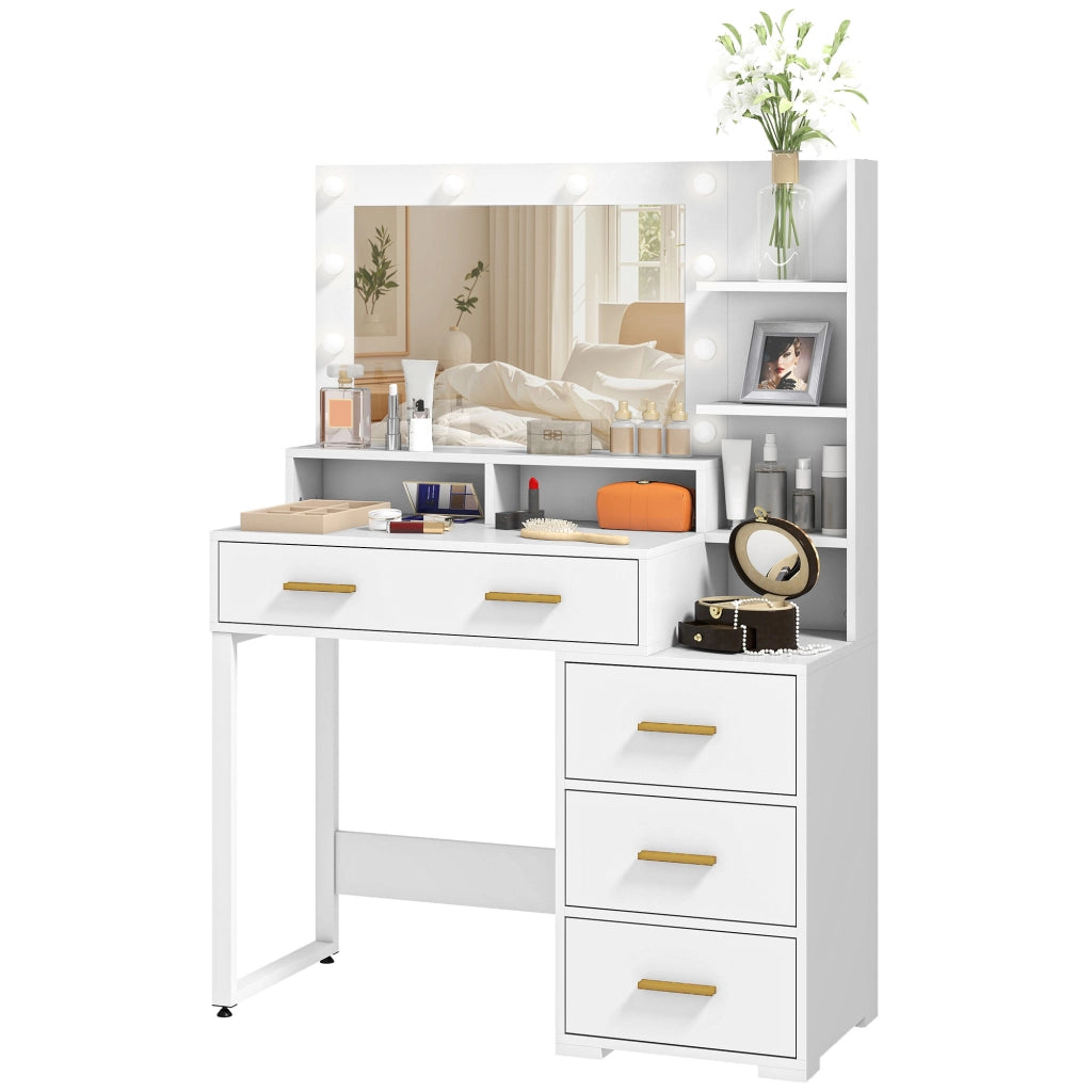 Tavolo da trucco con cassetti e specchio ¨C zephmum ¨C Bianco 100x40x138 cm
