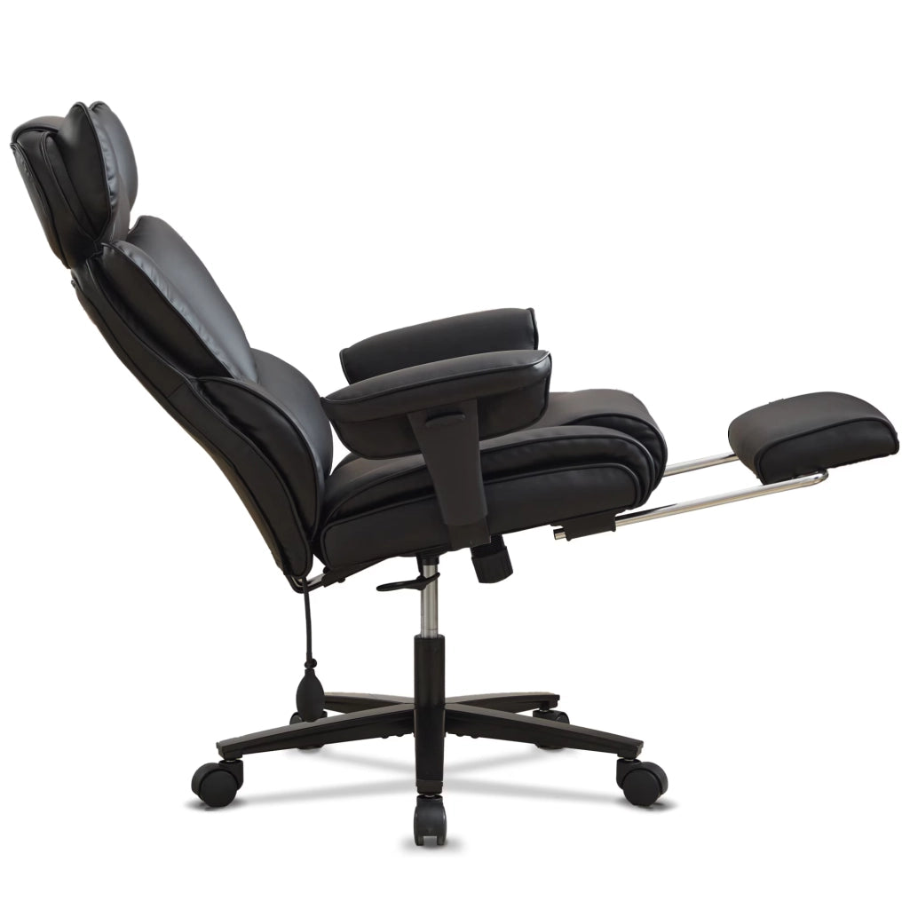 Sedia da Ufficio in Pelle PU Reclinabile 90-130°; Nera; per Studio e Home Office