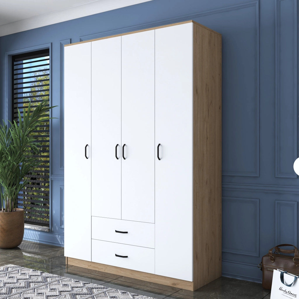 Armadio Camera da Letto Lavello, Guardaroba Grande 11 Ripiani, 140x210h cm Bianco