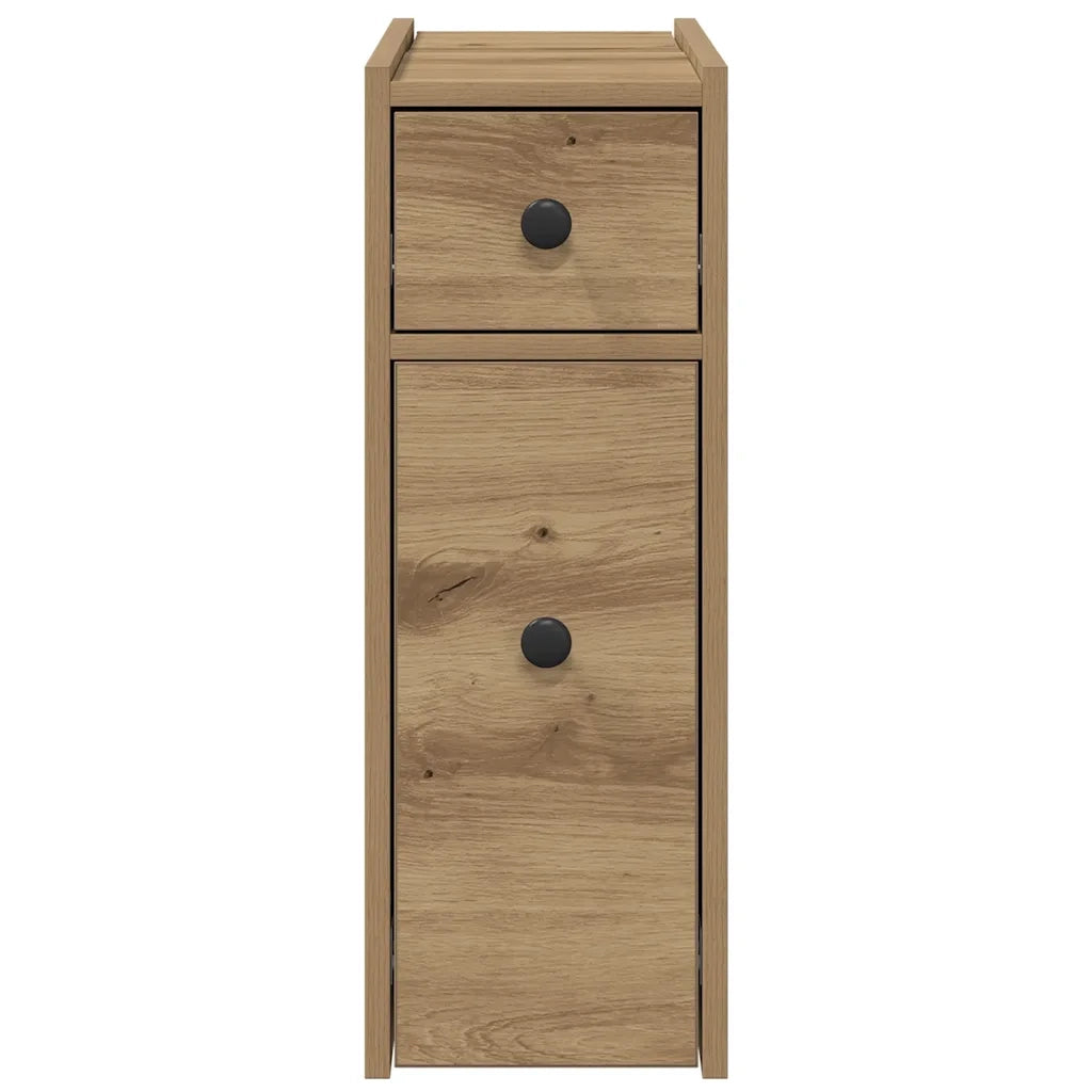 Mobile da Bagno Stretto con Ruote Rovere Artigianale Truciolato 855294