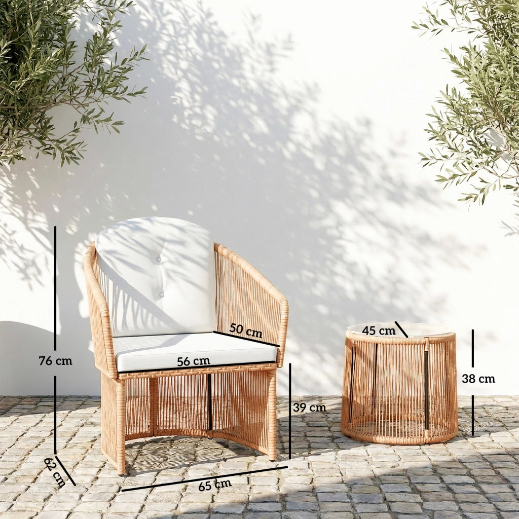 Set Giardino Esterno 2 Posti con Tavolo e Sedie ¨C Zephmum ¨C Resina Intrecciata, Cuscini, Colore Crema