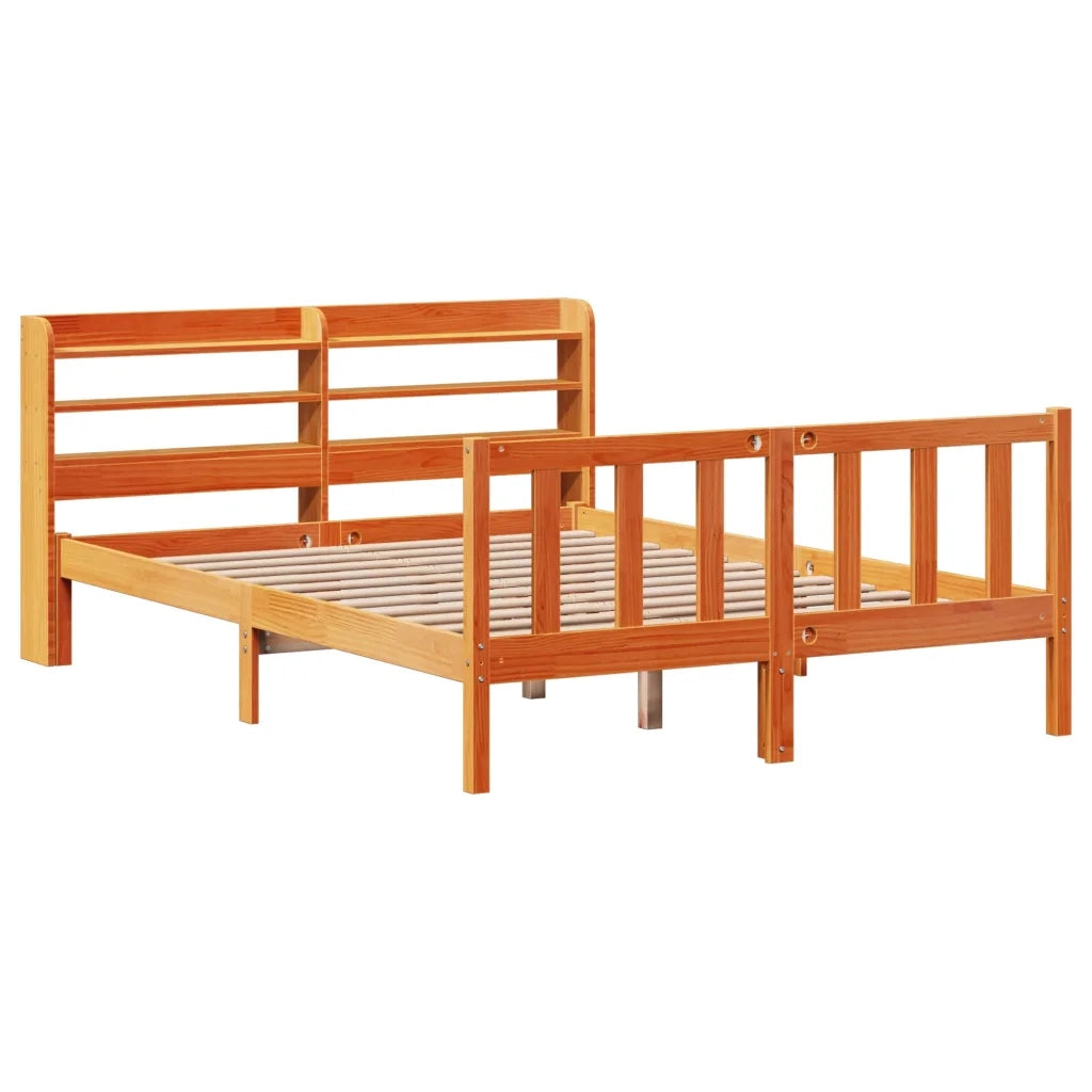 Giroletto con Testiera-Struttura Letto con testiera Marrone Cera 160x200 cm Massello Pino 584877