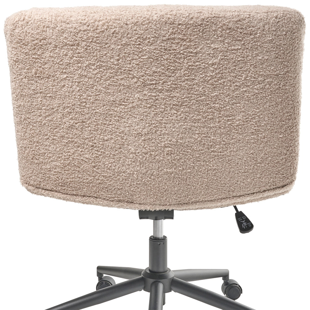 Sedia da scrivania per ufficio Beige Boucle Rivestimento ampio senza braccioli Seduta pneumatica Base girevole Inclinabile