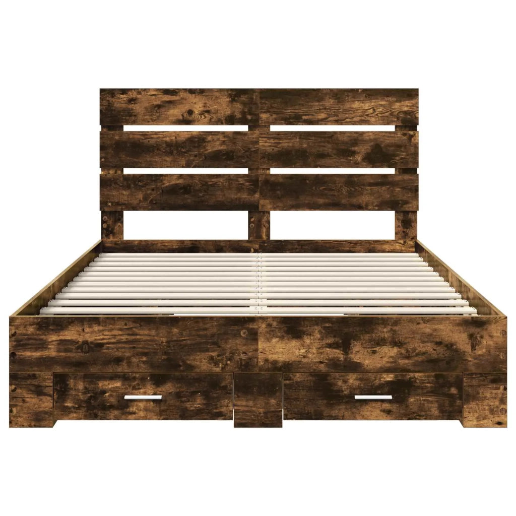 Letto matrimoniale | Letto per adulti | Struttura del letto Rovere fum¨¦ 140 x 190 cm Legno multistrato