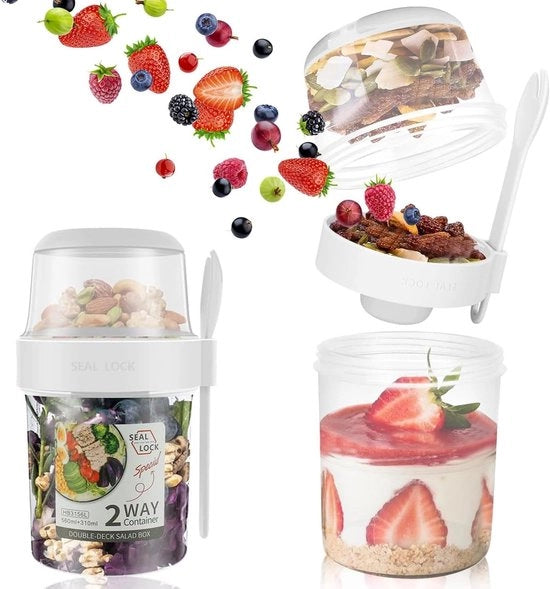 Mueslibeker portatile con becher di yogurt, becher di snack e cucchiaio, mueslibeker senza lattosio (560 ml + 310 ml), libero da BPA