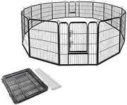 Recinto per Cani con 8 Pannelli 100x80cm, Recinzione Rimovibile di Ferro, per Interno ed Esterno, Gabbia per Animali Domestici, Cancelleto Stabile di Sicurezza con Doppio Chiavistello, Nero