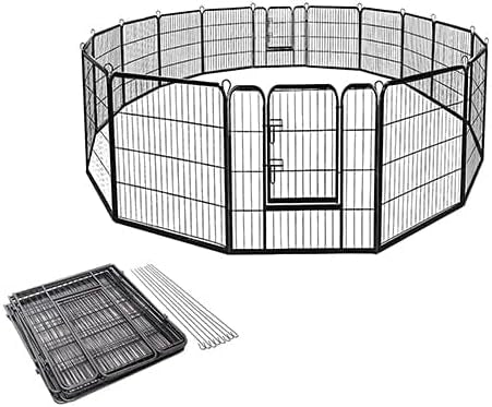 Recinto per Cani con 8 Pannelli 100x80cm, Recinzione Rimovibile di Ferro, per Interno ed Esterno, Gabbia per Animali Domestici, Cancelleto Stabile di Sicurezza con Doppio Chiavistello, Nero