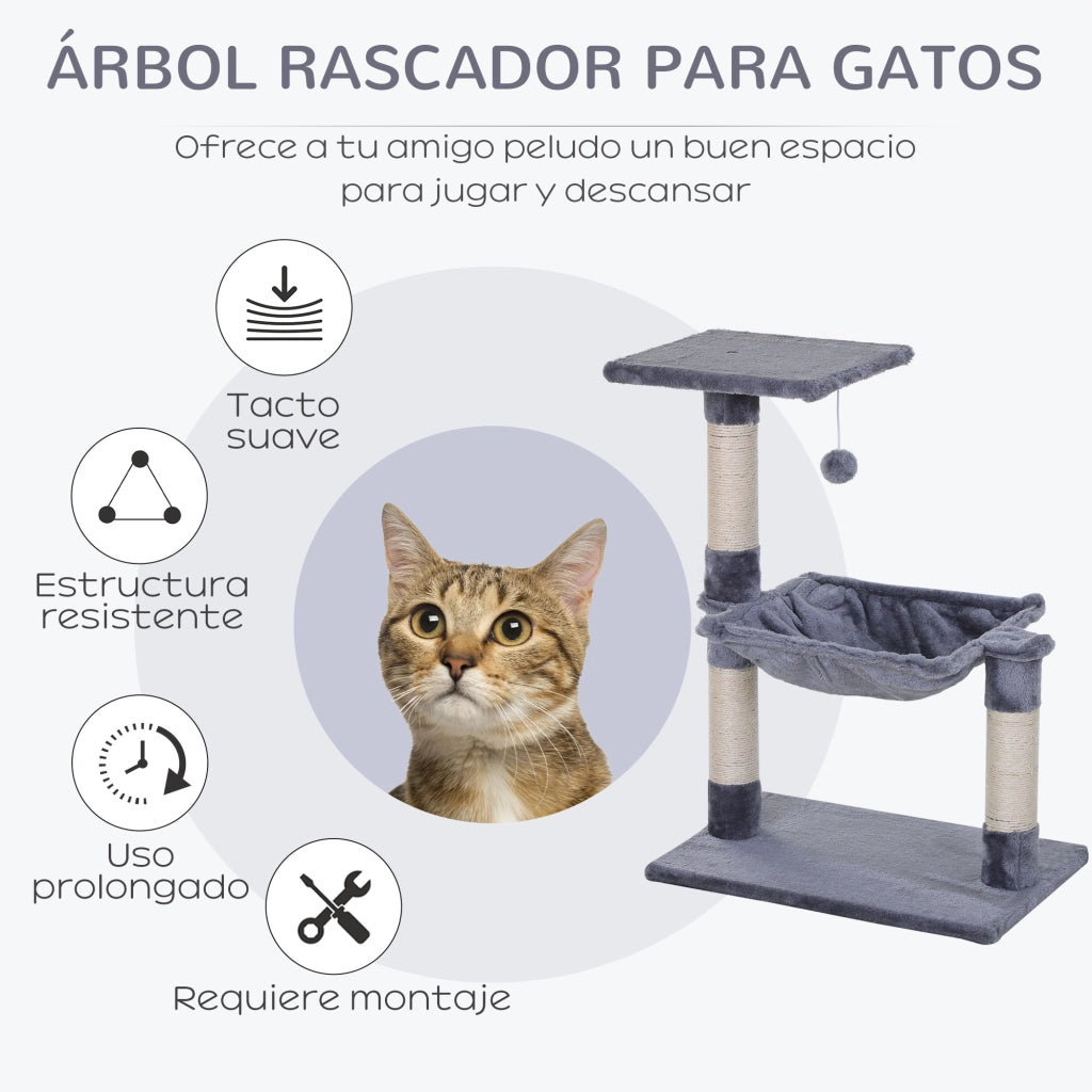 Torre Rascador per Gatto con Piattaforma e Amaca ¨C Zephmum ¨C Grigio 50x36x70 cm