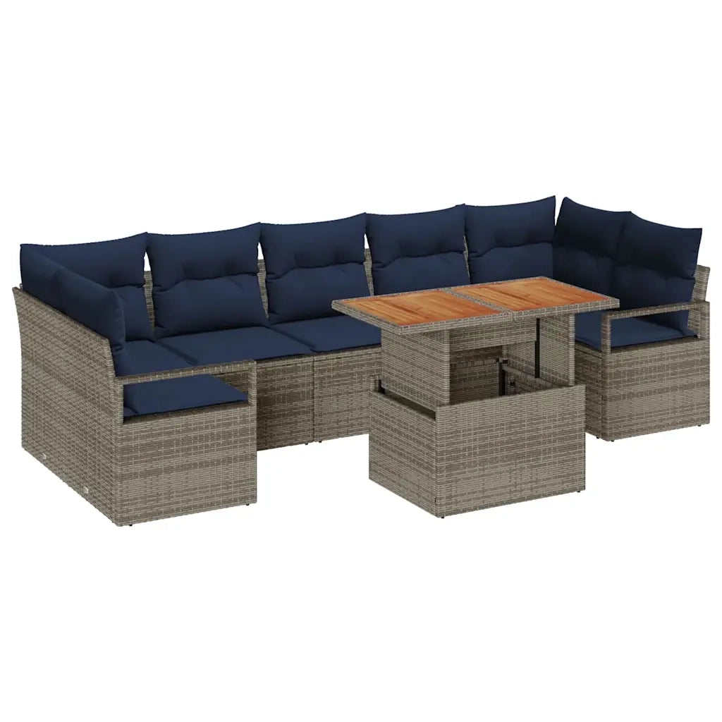 Set Divano da Giardino con cuscino 8 pcs Grigio e Blu Navy 3349681