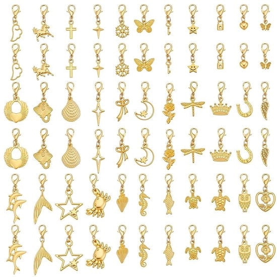Accessori per scarpe Charms 66 pezzi - Applicatori clip - Decorazione dorata - Attività manuali - Creazione di gioielli - Ideale per sneaker - Applicatori per scarpe