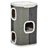Albero Tiragraffi per Gatti a 3 Livelli in Legno e Tessuto Vellutato Sisal, 40 x 40 x 74 cm, Grigio