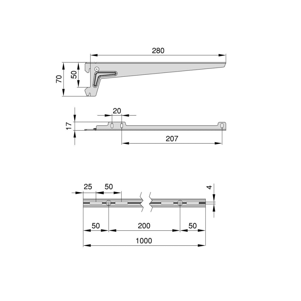 Kit per Fissaggio Mensole 280 mm in Acciaio Emuca Bianco