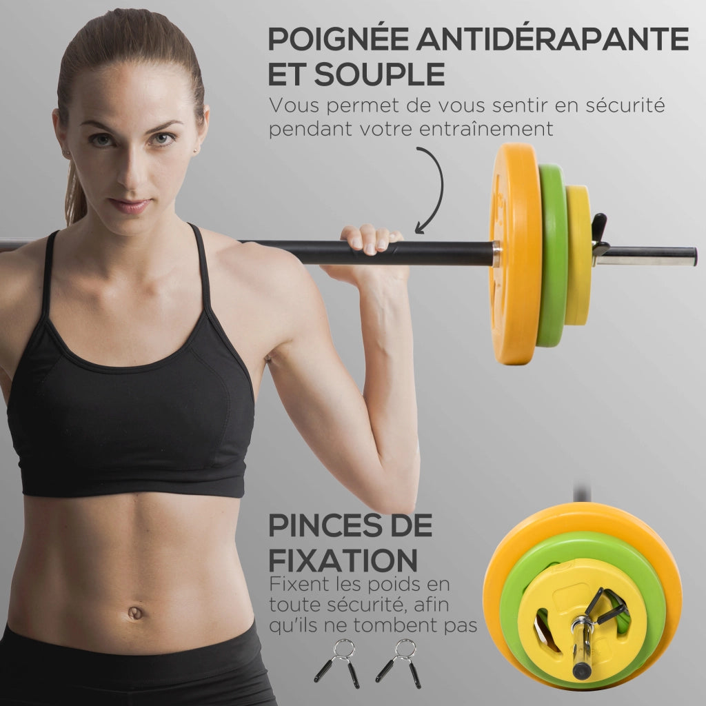 Set di manubri e bilanciere 20 kg ¨C zephmum ¨C 6 dischi 1.5 kg, 2.5 kg, 5 kg, arancione, verde, giallo