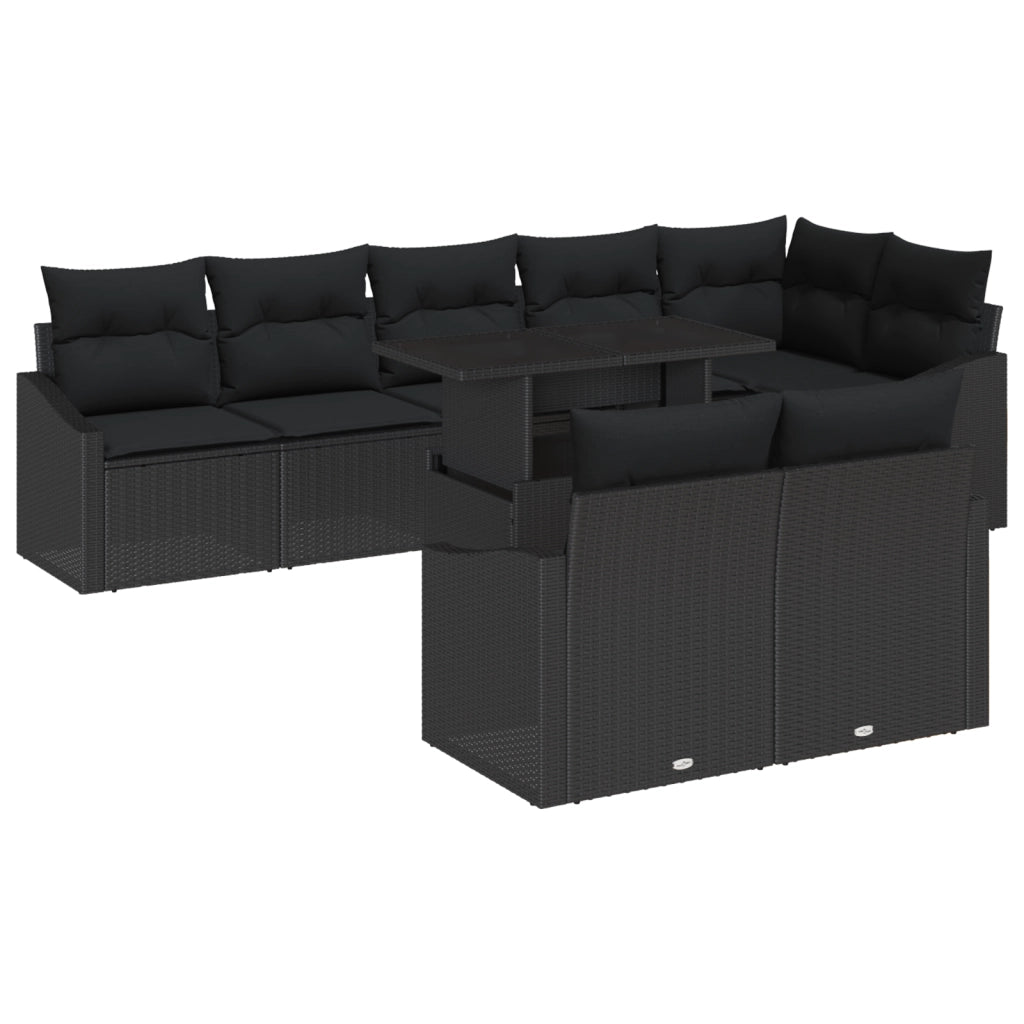 Set di Divani da Giardino da 9 Pezzi con Cuscini Nero Polyrattan
