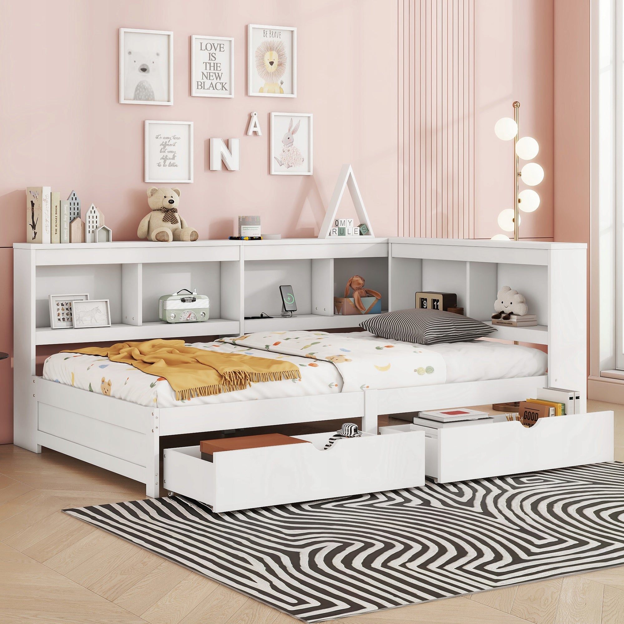 Divano letto 90x200 - Xylo - Bianco con cassetti e USB