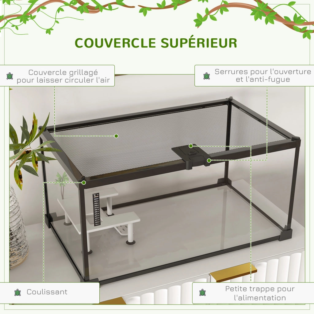 Terrario per Rettili ¨C Xylo ¨C Coperchio Scorrevole con Griglia Metallica Trasparente