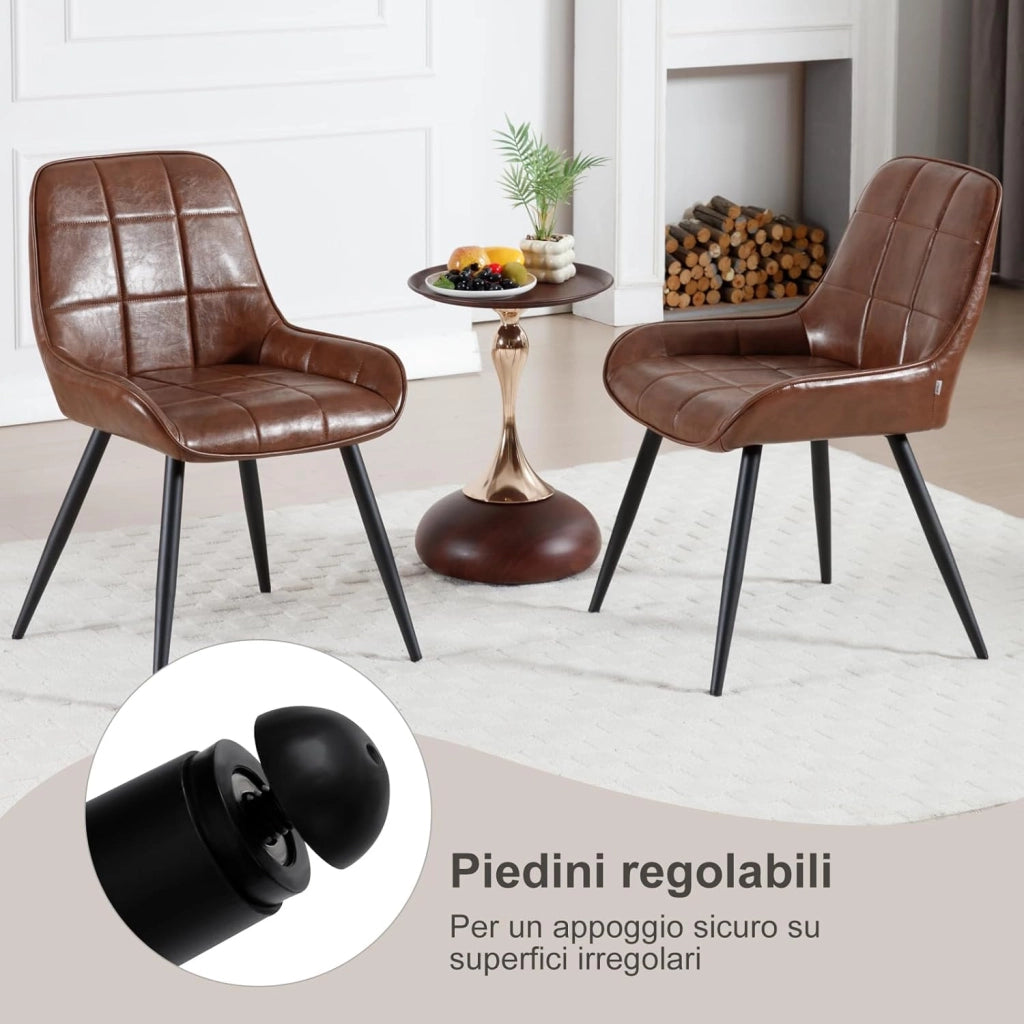 Set di 6 Sedie da Pranzo con Schienale Curvo, Sedie Ergonomiche in similpelle e Metallo, Poltroncina imbottita per Salotto, Ufficio, Camera da Letto, marrone BH332br-6