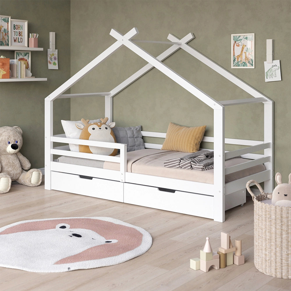 Vitalispa Letto montessori bambini Bianco 200 x 90 cm Con due contenitori estraibili