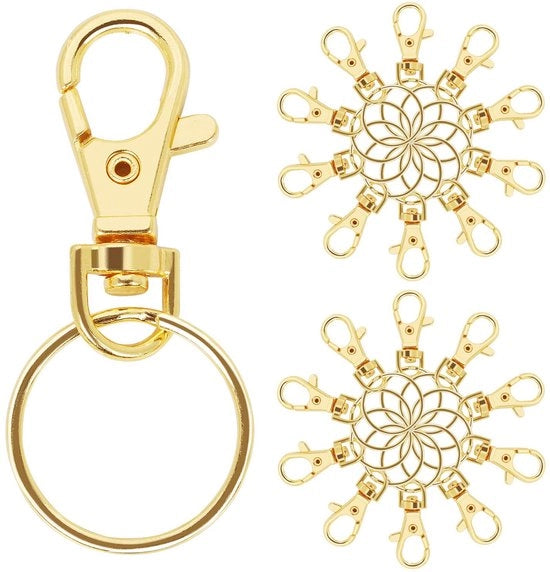 Hanger a chiave a pistola da 20 pezzi - Chiusura a molla - Anello a chiave - Hobby/Accessori - 38 mm Lungo - Anello a chiave in acciaio inox - Hanger a pistola