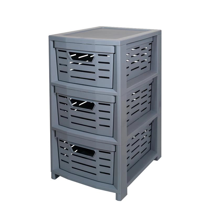 CASSETTIERA  MULTIUSO IN POLIPROLPILENE CON 3 CASSETTI , DOPPIA APERTURA E RUOTE - 365X28,5X51,5  CM COLORE GRIGIO