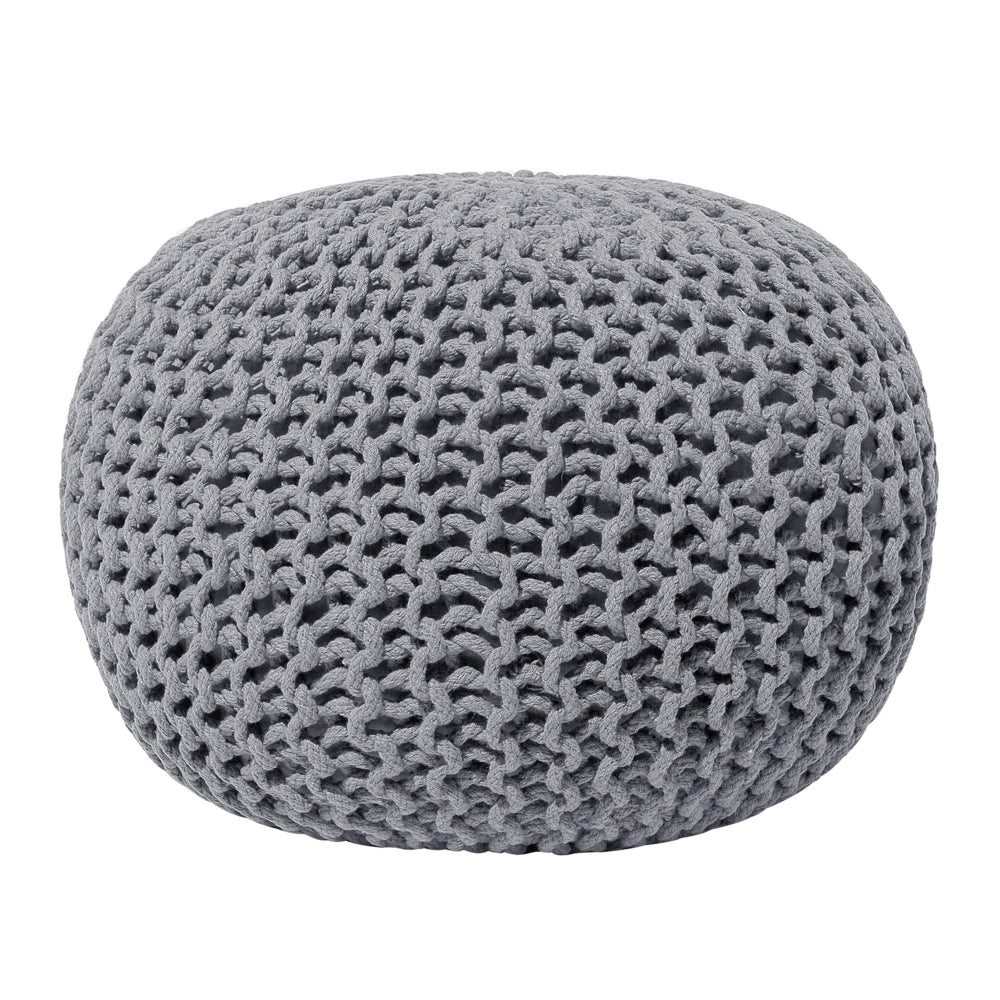 Pouf ottomana grigio scuro in cotone lavorato a maglia perline EPS riempimento rotondo piccolo poggiapiedi 50 x 35 cm
