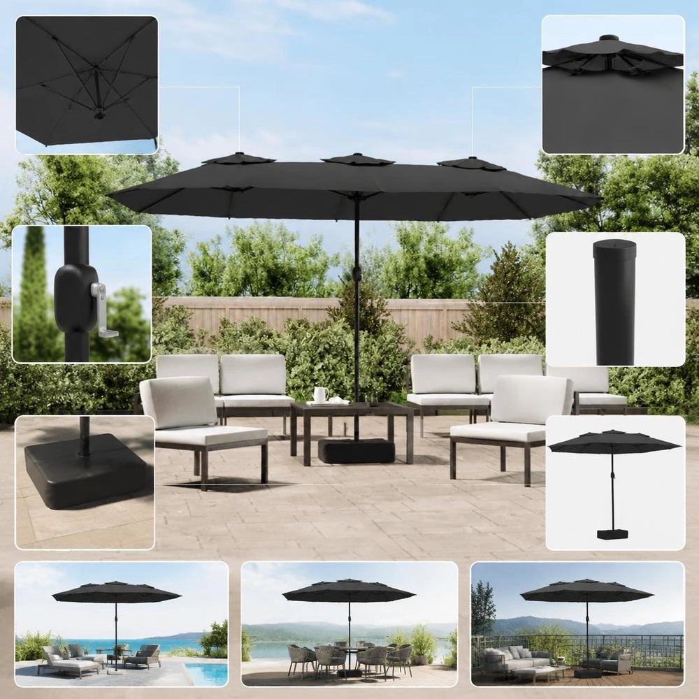 Double Parasol With LED Lights, Anthracite, 449x265 Cm