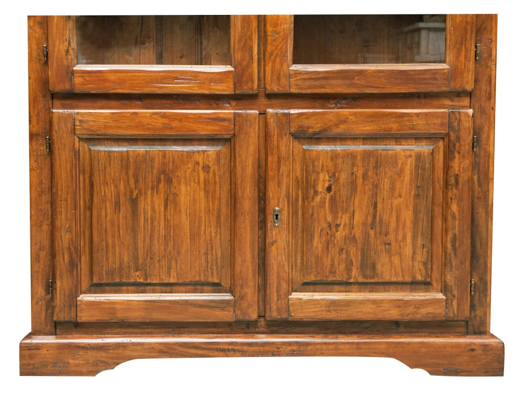 Biscottini Vetrina Country in legno massello di tiglio finitura noce L120xPR37xH197 cm. Made in Italy