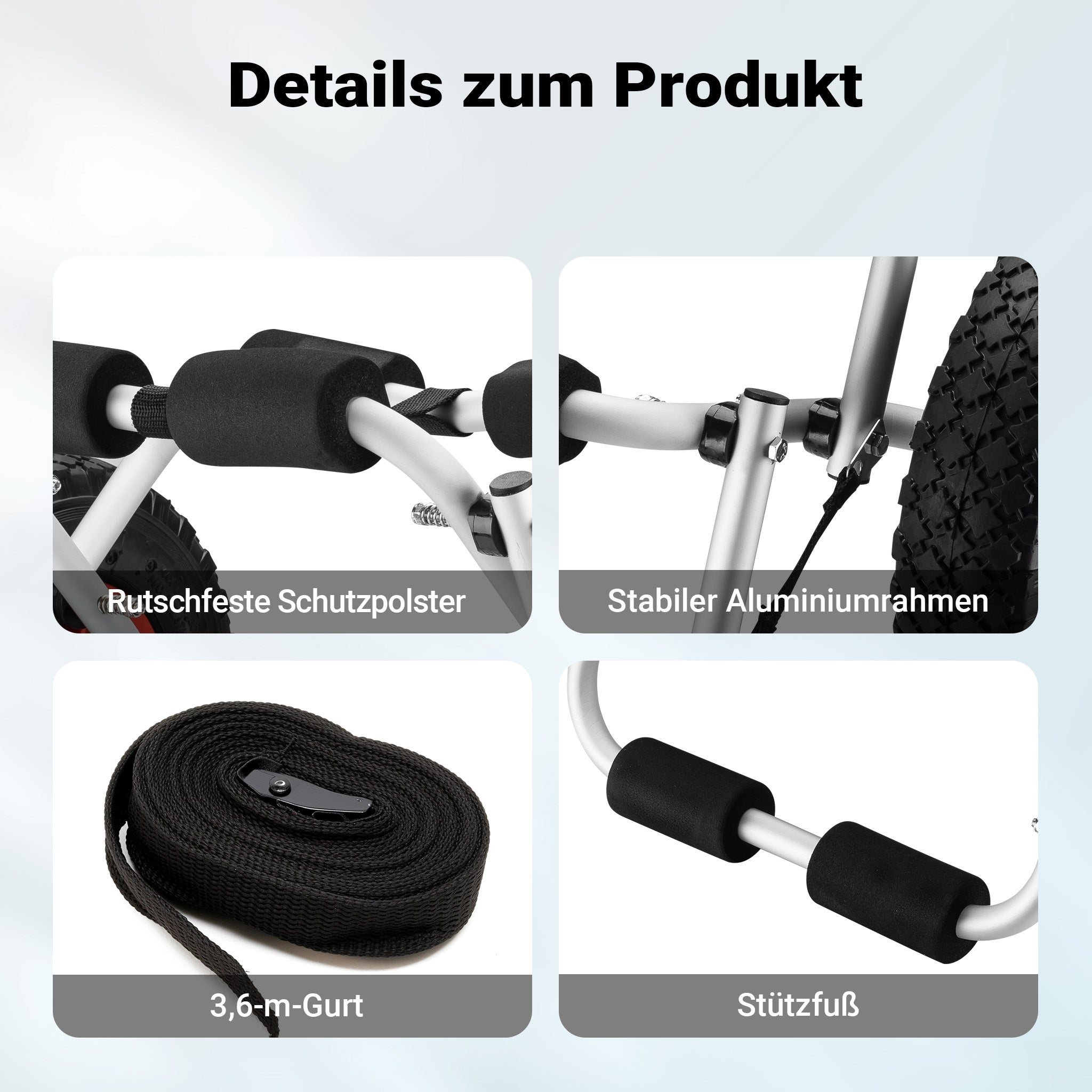 Carrello per trasporto kayak richiudibile In alluminio Ruote in PU Cinghia in nylon incl. Max 45 kg
