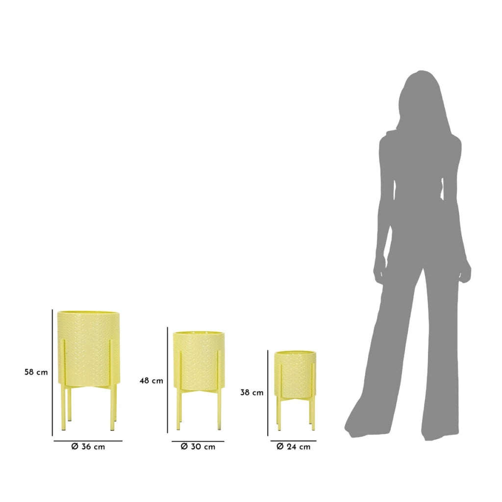 Set di 3 Vasi per Piante VKH424, Giallo, Metallo, 36x36x56,5 cm
