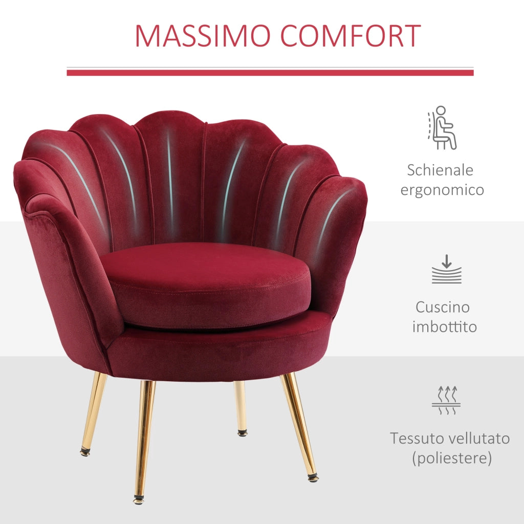 EasyComfort Poltrona a Conchiglia, Poltroncina Vintage, Poltroncina da Camera e Salotto, Design Elegante, con Schienale Alto, 76x67x74cm, Rosso Scuro