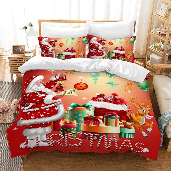 Set di coperte natalizie per ragazzi Ragazzi e Re del Natale con disegno di eldano Set di coperte con chiusura a cerniera e 2 cuscini con copricuscini 50x75cm (Caramella, 135x200cm)