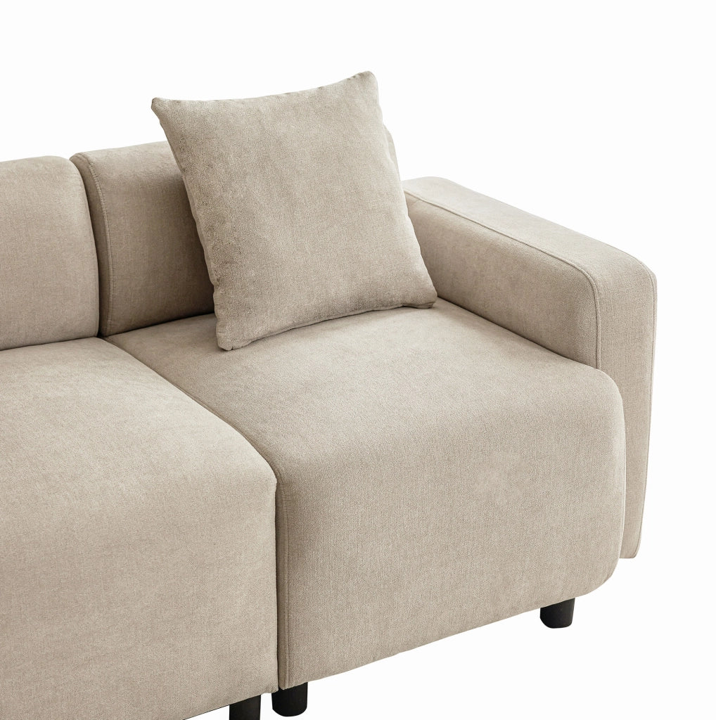 Divano 3 posti 211x67x71 cm in ciniglia beige con 2 cuscini HOMVRA