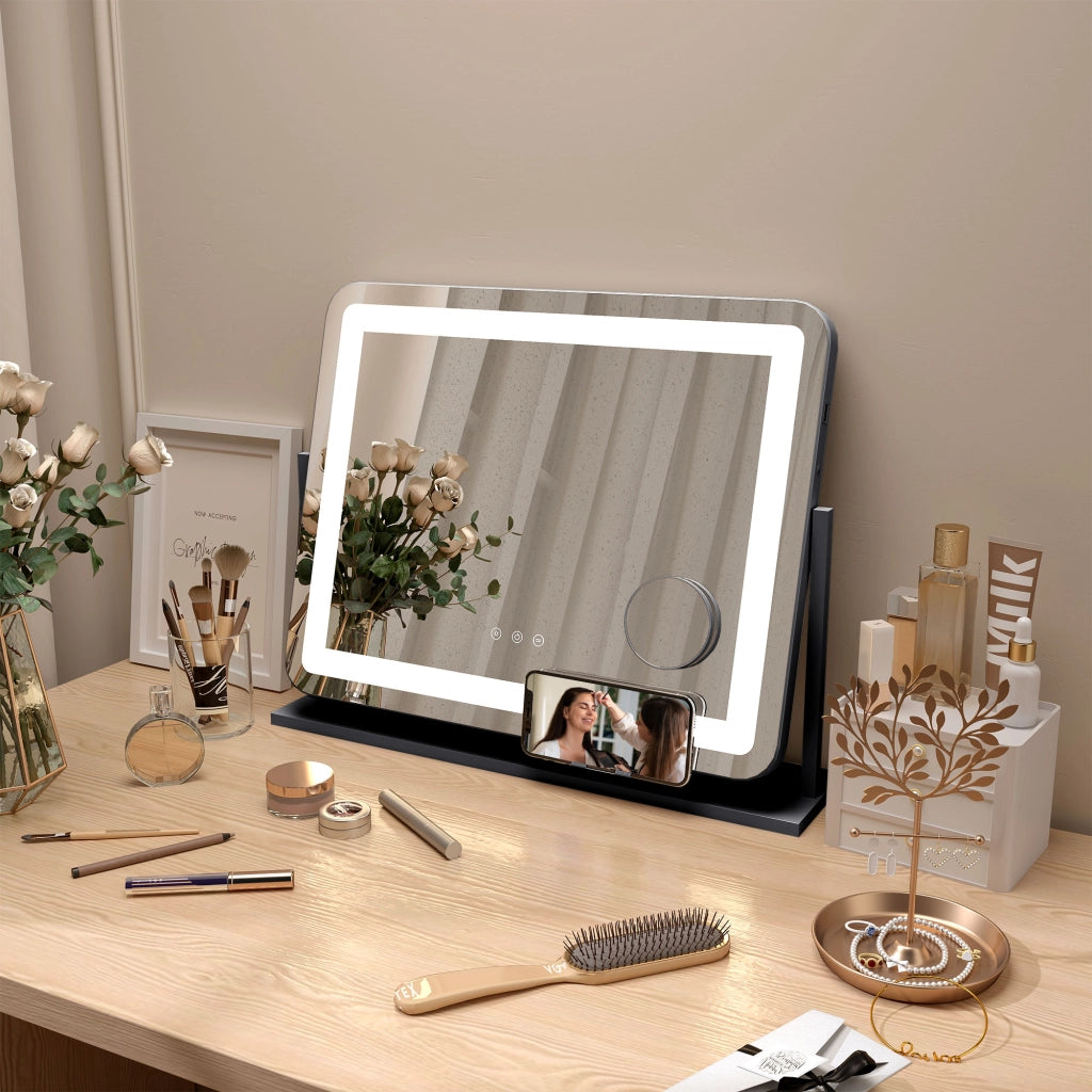 Specchio da Bagno con LED 3 Intensit¨¤ 10X ¨C zephmum ¨C Bianco 62.5x52 cm