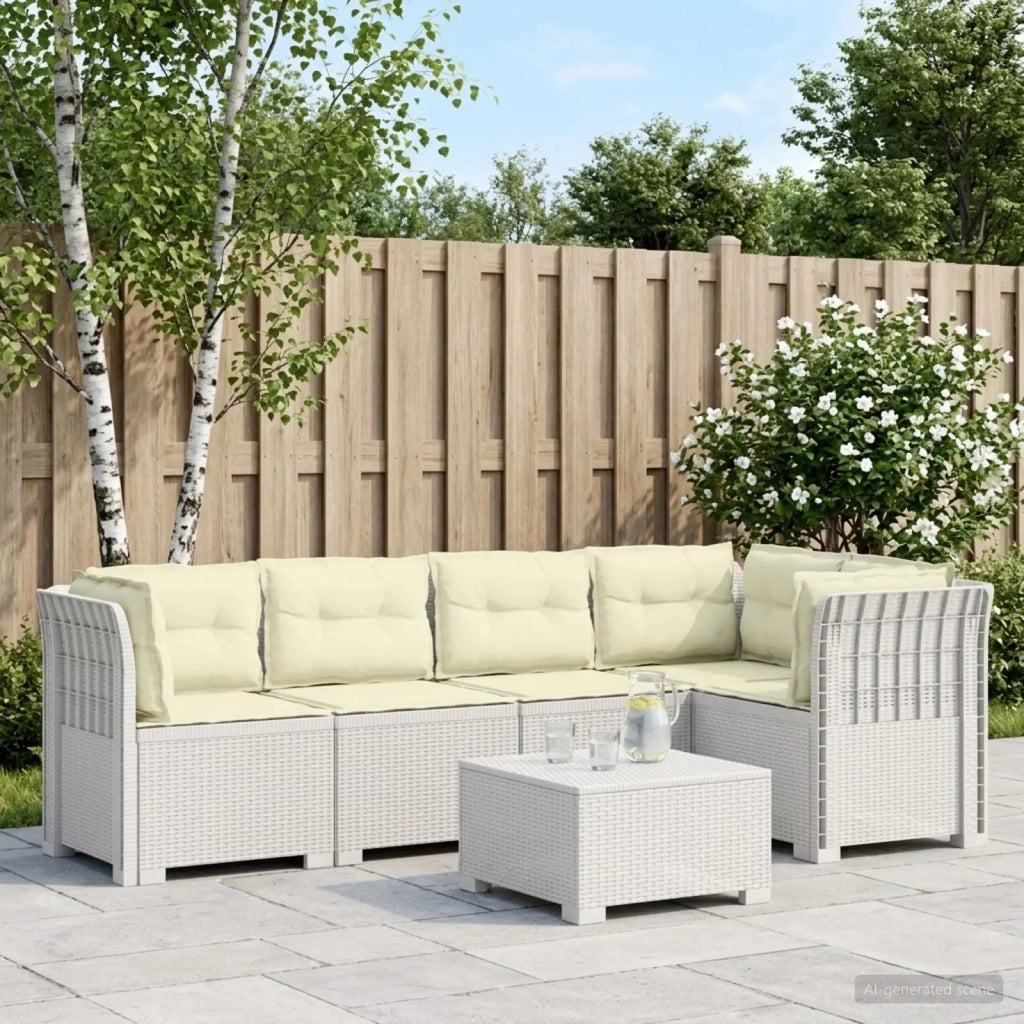 Divano da Giardino 5 Posti con Cuscini Stile Rattan PP Bianco 3444058