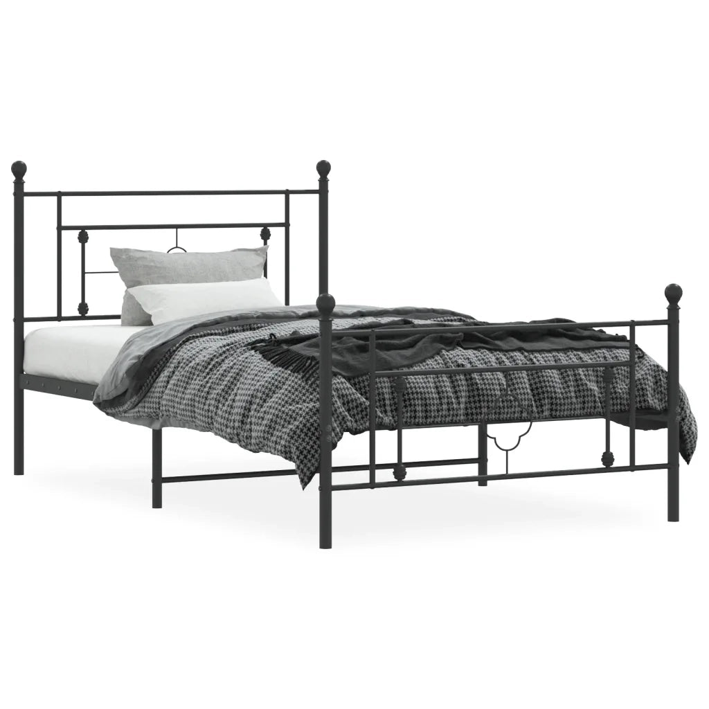 Giroletto con Testiera e Pediera Metallo Nero 107x203 cm 374353