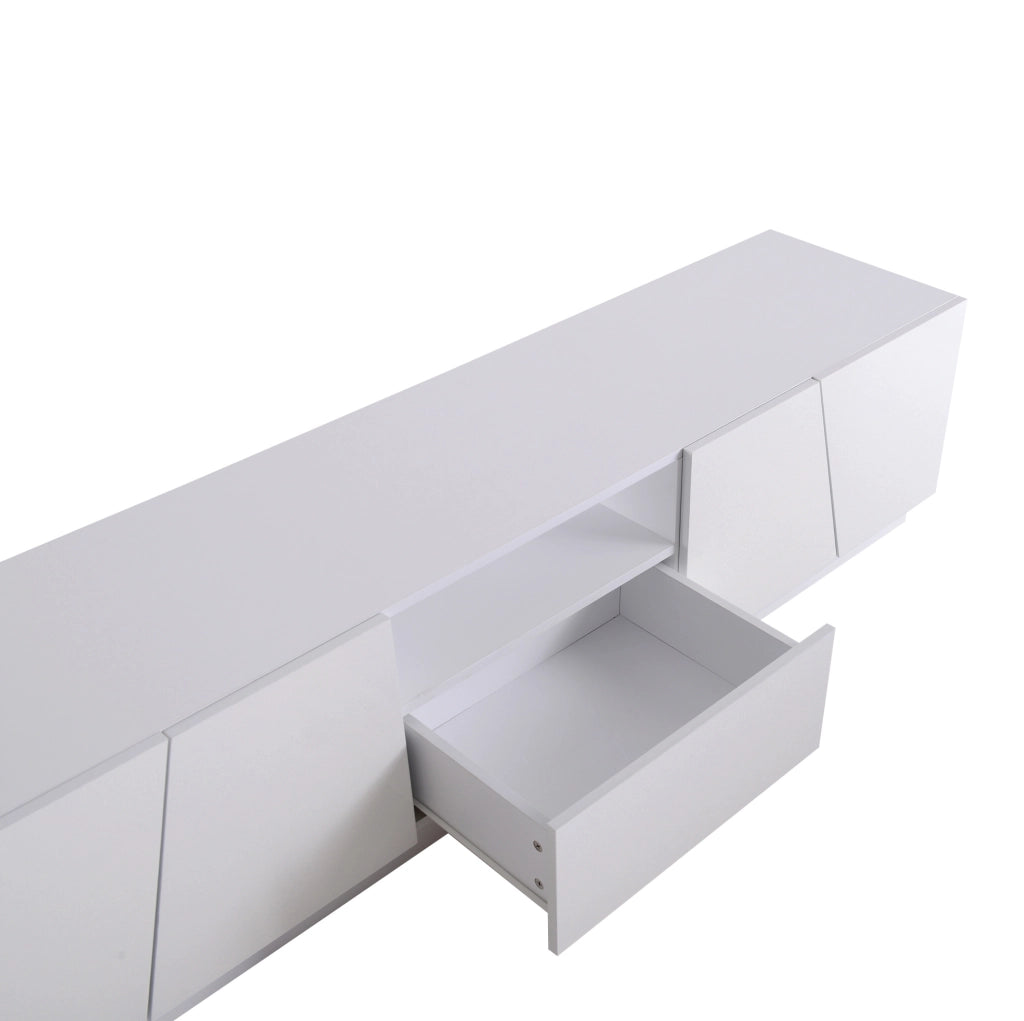 Mobile TV moderno 170x42x37 cm con 4 ante e 2 vani aperti in MDF bianco