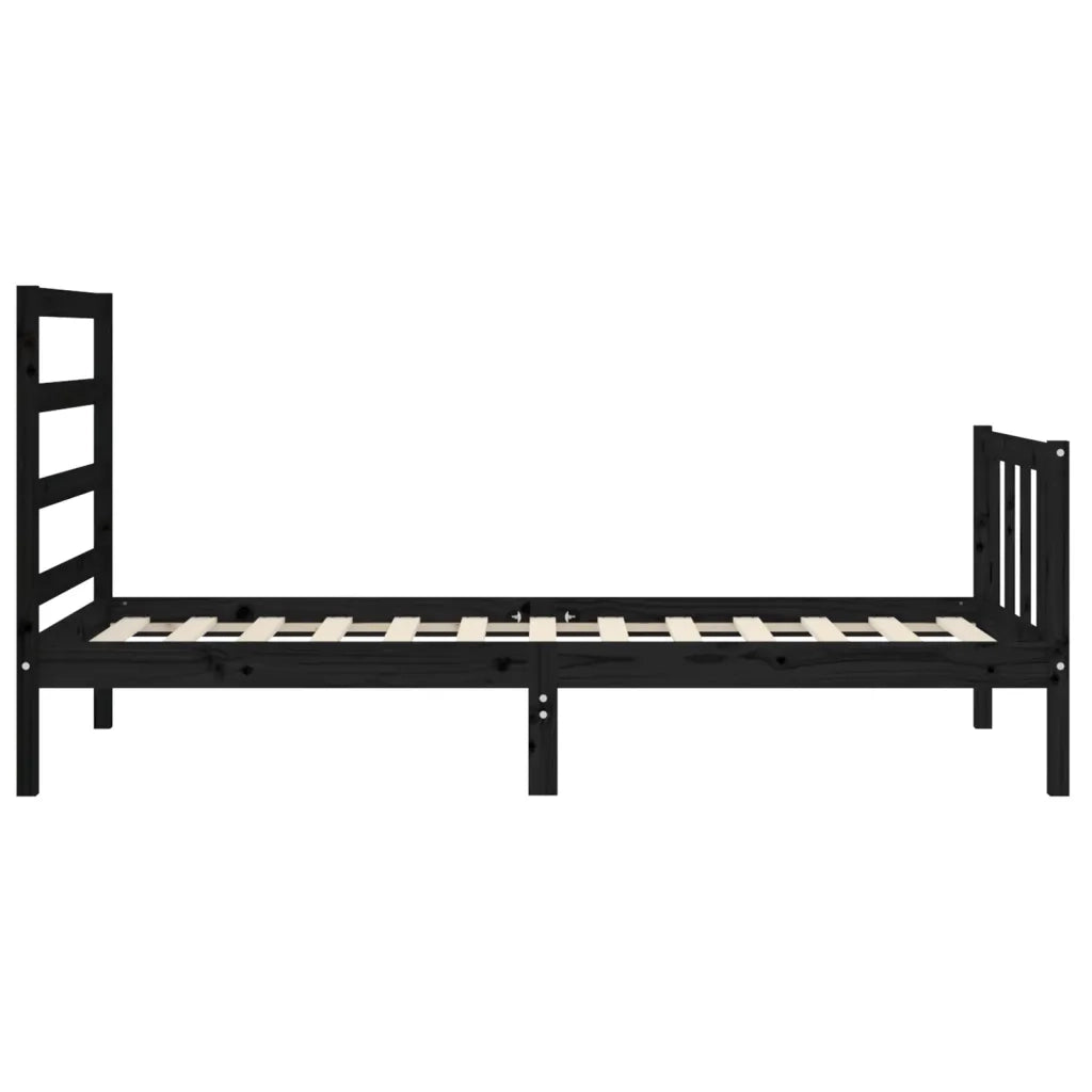 Giroletto con Testiera-Struttura Letto con testiera Nero Small Single in Legno Massello 563491