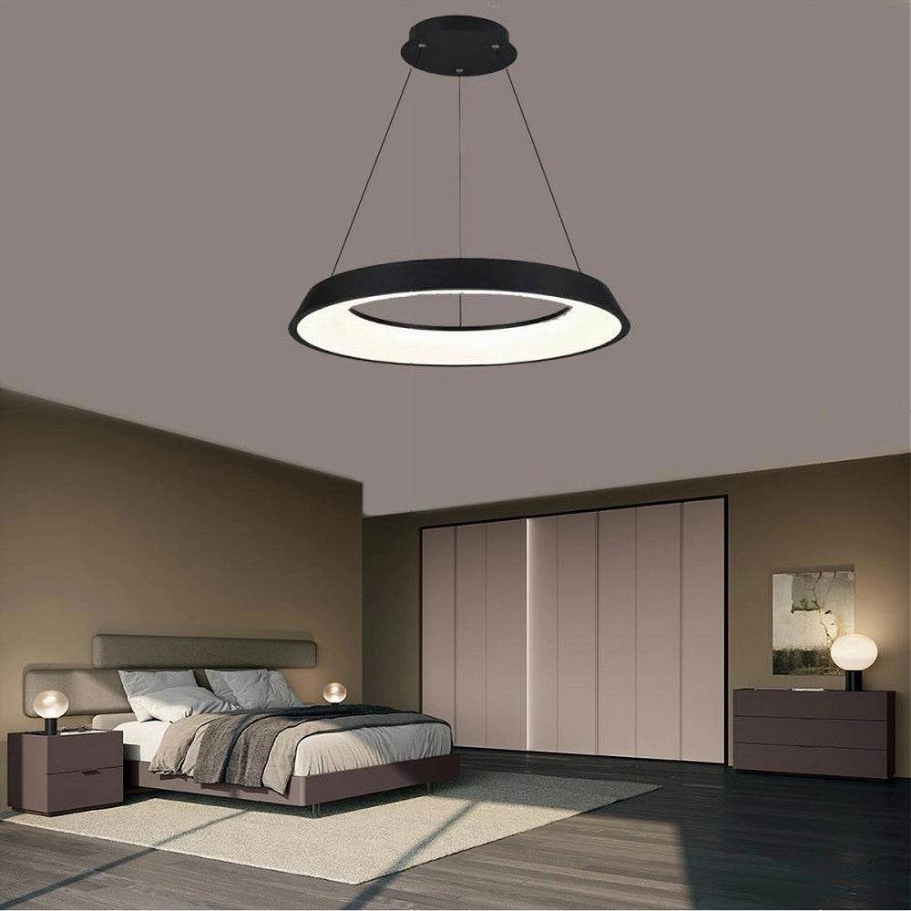 Trade Shop - Lampadario Led 43w Tre Colorazioni Luce Lampada Da Soffitto Ultra Moderno A71-3c - Nero