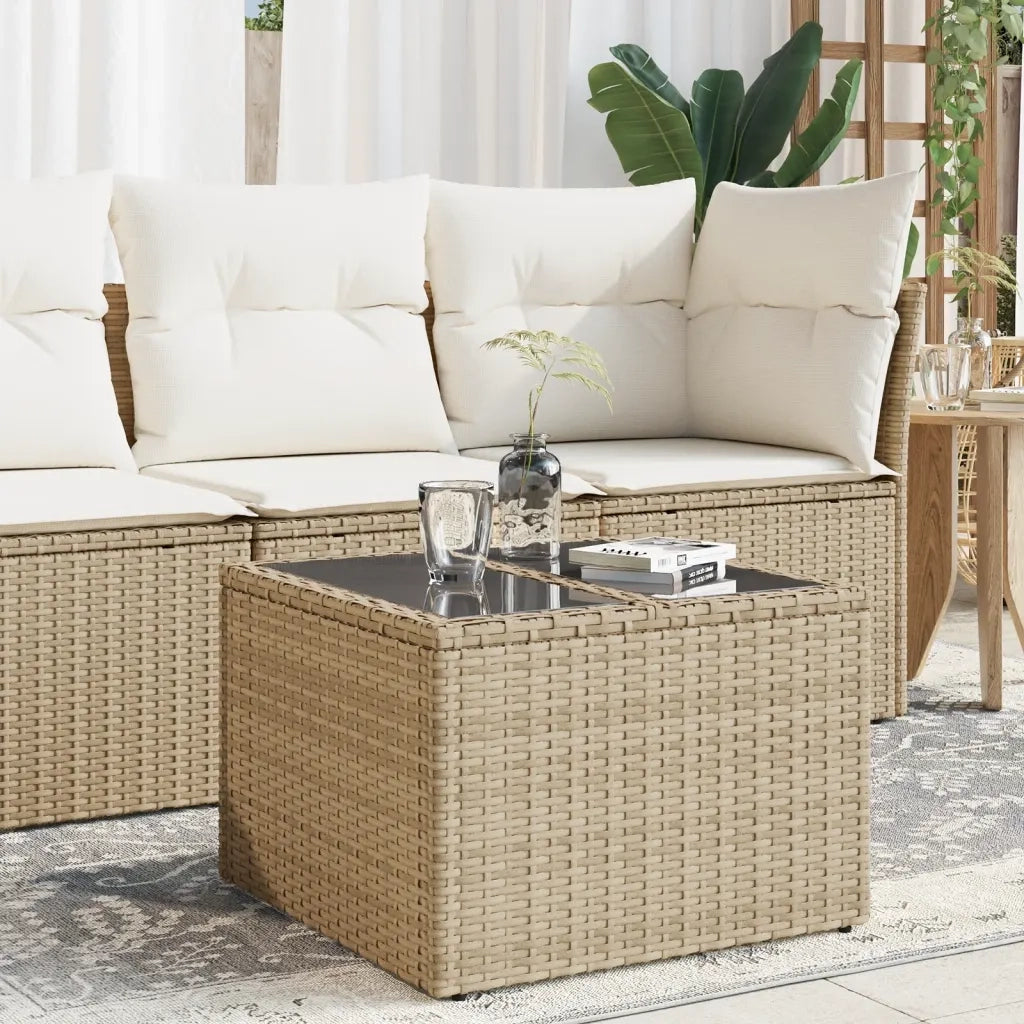 Tavolo da Giardino | Tavolino da esterno Piano in Vetro Beige 55x55x37 cm Polyrattan