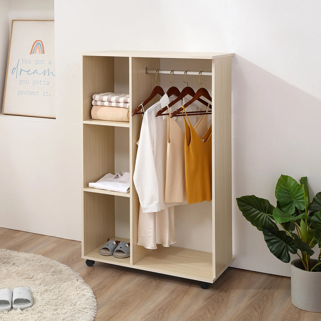 Stand Appendiabiti con 3 Ripiani e Barra Attaccapanni per Vestiti, 80x40x128 cm, Beige